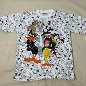Vintage 90's Peace Tag Looney Tunes‎ Taz Bugs Bunny All over print T-shirt large